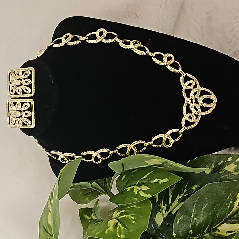 Vintage Gold Tone Twist Knot Statement Necklace and Earring Set